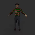 Game Movie Character Wearing Brown Hat Green Red Striped Sweater Scarred Face Bladed Glove Pants