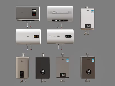 Various Water Heater Models With Different Designs And Colors On 3d model