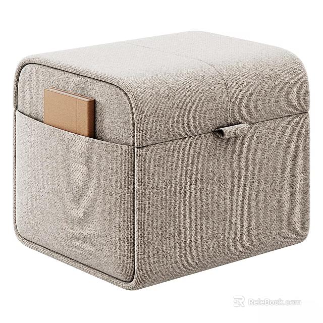 Square Light Gray Fabric Stool With Side Pocket And Small Item Handle 3d model 