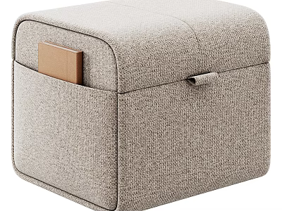 Square Light Gray Fabric Stool With Side Pocket And Small Item Handle 3d model