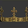 Elegant Living Decor Item Golden Crown Adorned With Red Gemstones And Fleur De Lis Patterns