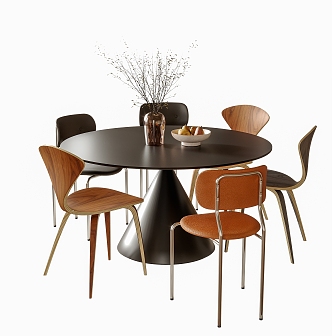 Modern Dining Table and Chair Combination Round Dining Table Dining Chair Single Chair 3d model