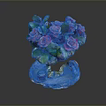Elegant Red Roses with Green Leaves in Ornate Vase and Decorative Base