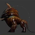 Detailed Fantasy Creature 3D Model With Horns Fangs Fur Texture And Crouching Stance
