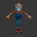 Cartoon Elderly Bald Character With Blue Glasses White Beard Red Shirt Blue Overalls Orange Boots