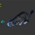 Gray Tabby Cat with Bright Green Eyes Lying on Shiny Ground Watching Blue Butterfly Nearby