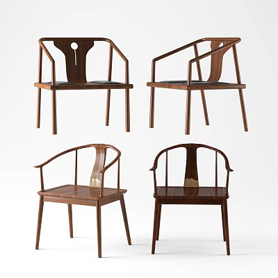 Modern Wooden Armchairs In Various Designs With Curved Armrests And Slatted Backs 3d model
