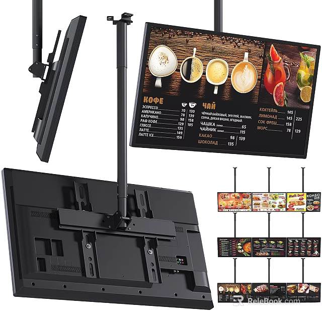 Commercial Digital TV with Mount Bracket Showing Beverage Menu and Price Lists 3d model 