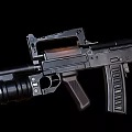 Rifle With Black Metal Parts And Brown Stock On Black Background Detailed Features View