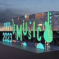 2023 Music Festival Stage With Neon Green Decorative Elements And Art Design