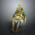 Game Movie Character Crocodile With Egyptian Style Crown Golden Accessories Green Skin Seated Pose