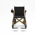 Medical Device Foldable Wheelchair With Black Seat Golden Frame Armrests And Footrests