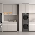 Modern Laundry Room Cabinetry Design With White Cabinets Washing Machine Dryer And Sink