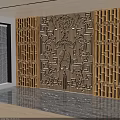 Wooden Background Wall With Intricate Carved Patterns And Bamboo Like Panels