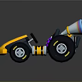 Yellow Go Kart With Black Stripes Large Tires And Dual Exhaust Pipes