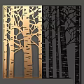Golden Laser Cut Decorative Panels With Tree Patterns For Interior Design