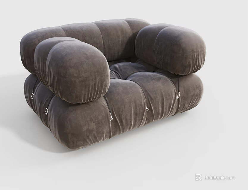 Dark Gray Velvet Single Sofa with Plump Armrests Rounded Back Modern Interior Design 3d model
