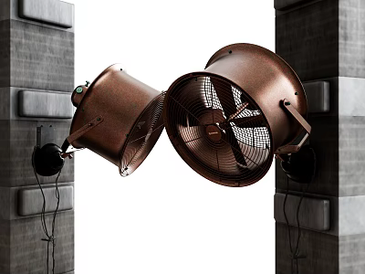 Copper Colored Wall Mounted Air Conditioning Fans on Gray Pillars Industrial Design 3d model