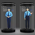 Open Interactive Zone With ZHICHENG Transparent Cylindrical Display Cases And Blue Uniform Figure Models