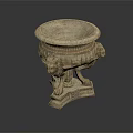 Vintage Style Decorative Household Item With Lion Head Accents And Carved Base Stand