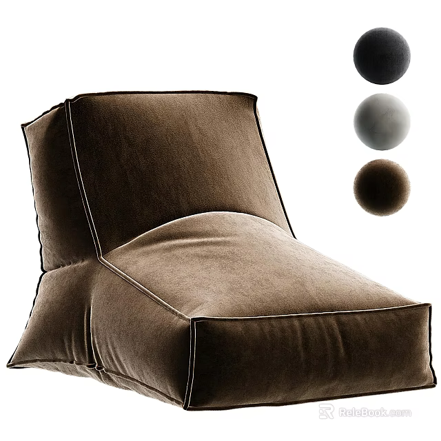 Comfortable Velvet Bean Bag Chair With Brown Black Gray Color Options For Cozy Living Room 3d model 