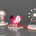 Chinese Valentine's Day Decorative Set With Hot Air Balloon Heart Ferris Wheel And LOVE Lettering