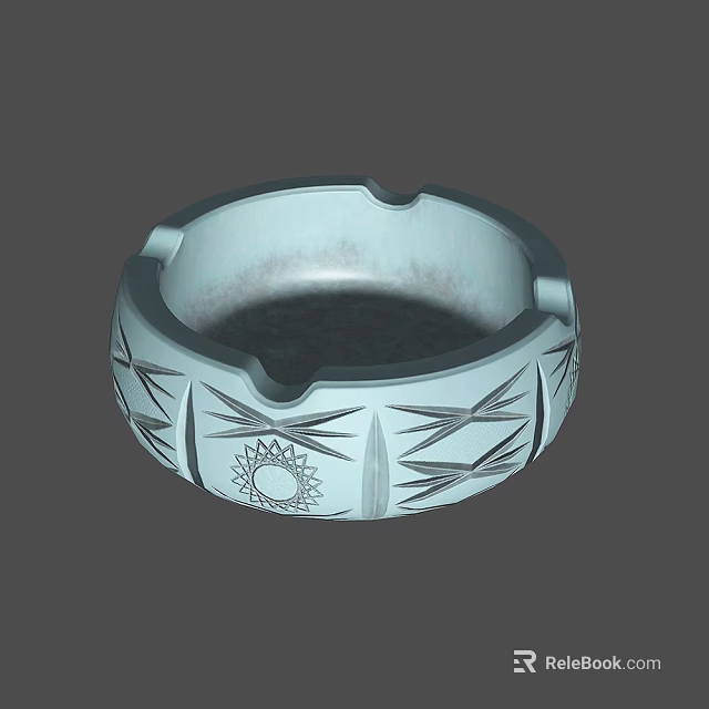 Light Blue Ceramic Ornament Decoration Set With Geometric Patterns And Sun Design 3d model