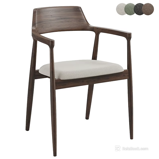 Modern Wooden Armchair With Light Fabric Seat And Minimalist Design 3d model 