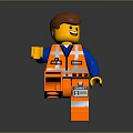 Smiling Lego Figure In Orange Vest And Blue Sleeves As Daily Household Accessory