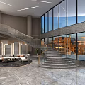 Modern Hotel Lobby With Large Circular Sculpture Marble Floor And High Ceiling Design