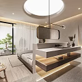Modern Wabi Sabi Style Bedroom With Floating Washstand And Tranquil Outdoor Courtyard Landscape Design