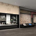 Museum Exhibition Hall Featuring Glass Display Cases Ancient Artifacts And Wall Inscriptions