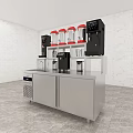 Stainless Steel Commercial Beverage Functional Table with Coffee Machines Red Containers and Under Counter Refrigeration
