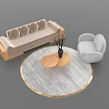 Modern Sofa and Nested Wooden Coffee Tables Set with Accent Chair Round Rug and Vase