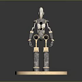 Game Movie Character Robot with Silver Body Blue Circular Accents Golden Joints on Circular Base