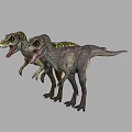 Realistic 3D Model of Two Dinosaurs with Open Mouths and Detailed Skin on Grey Background