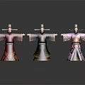 Three Traditional Chinese Opera Characters With Painted Faces Colorful Costumes Black Hats And Arms Outstretched