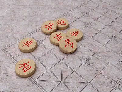 Traditional Chinese Chess Leisure Game With Wooden Pieces On Classic Board 3d model