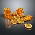 Gold Ancient Coin Design Jewelry Pieces Stacked And Scattered With Square Holes
