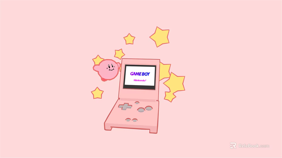 Pink Game Boy Entertainment Device with Yellow Stars and Cute Cartoon Character 3d model 