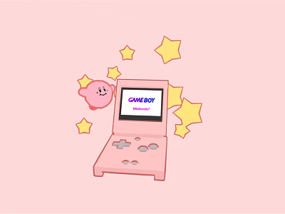 Pink Game Boy Entertainment Device with Yellow Stars and Cute Cartoon Character 3d model