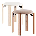 Modern Wooden Leg Stools With Upholstered Beige And Brown Seats