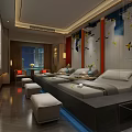 Modern SPA Sauna Interior With Comfortable Massage Beds Decorative Walls And Soft Lighting