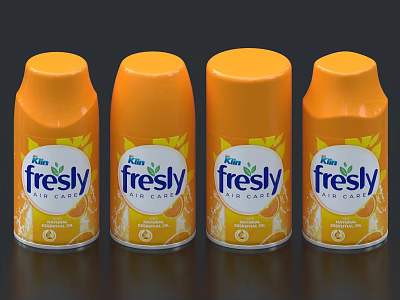 Four Orange Fresly Air Fresheners With Citrus Design 3d model