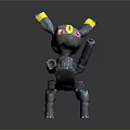 Black Character Creature Figure With Yellow Blue Tip Ears Colorful Eyes And Mechanical Armor Design