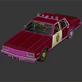 Red Vintage Fire Rescue Vehicle With Roof Emergency Lights And Side Emblem