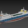 3D Model Of Blue White Cargo Ship With Orange Superstructure And Decks