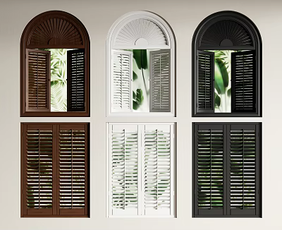 Stylish Window Blinds In Brown White Black For Arched And Rectangular Windows 3d model