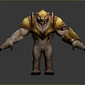 Game Movie Character Wolf Headed Warrior with Golden Armor Muscular Build Sharp Claws Standing