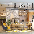 Elegant Clothing Store Interior With Mannequins Chandeliers Display Tables Plants And Rug